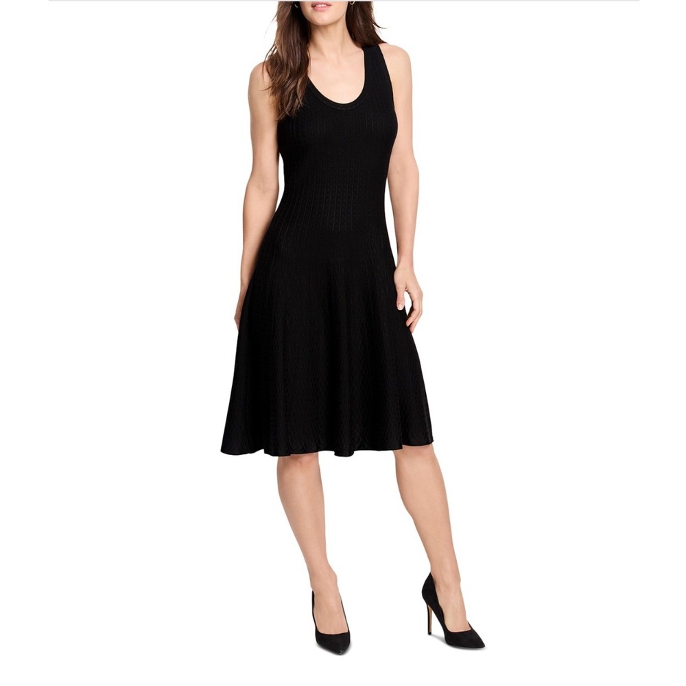 NIC+ZOE Black Onyx Ribbed Knit Sleeveless Flare Dress‎ XS